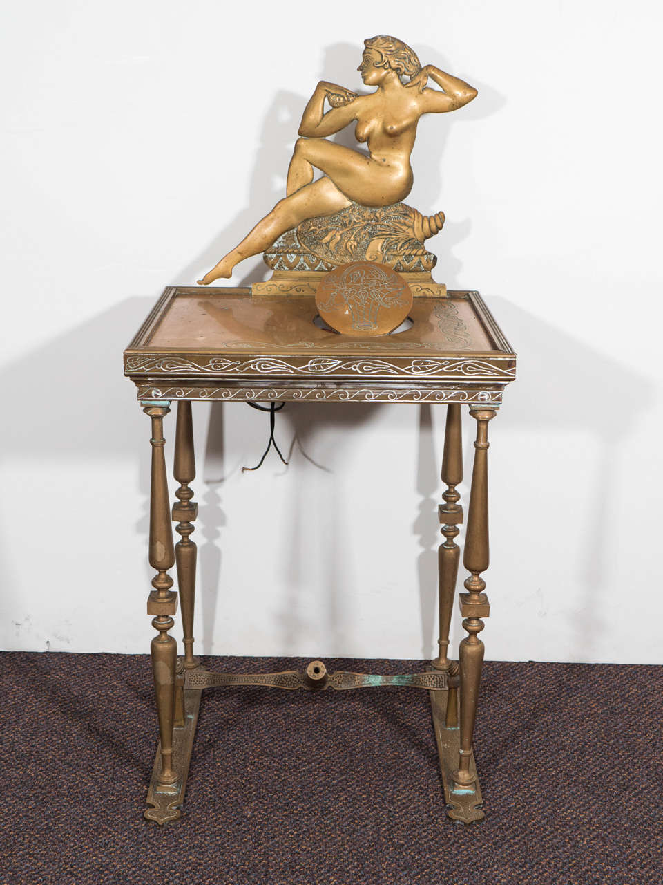 Rare Art Deco Bronze Illuminated Sculptural Table with Nude Bathing Silhouette