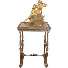 Rare Art Deco Bronze Illuminated Sculptural Table with Nude Bathing Silhouette