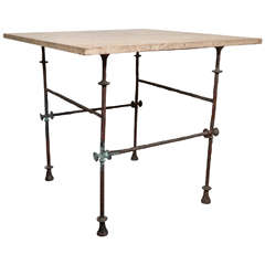 A Midcentury Marble Top and Bronze Base Table in the Style of Giacometti