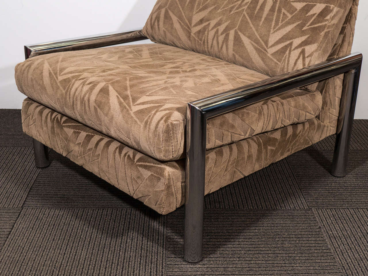 Mid-Century Modern Midcentury Chrome Armchair with Taupe Velvet Upholstery