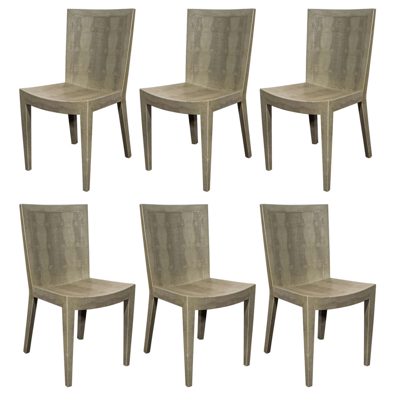 Vintage Set of Six Signed and Dated Karl Springer Faux Lizard Skin Chairs For Sale