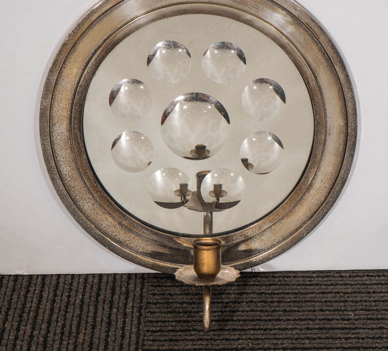 Mid-Century Modern Midcentury Pair of Mirrored Chrome Candle Sconces Attributed to Fornasetti