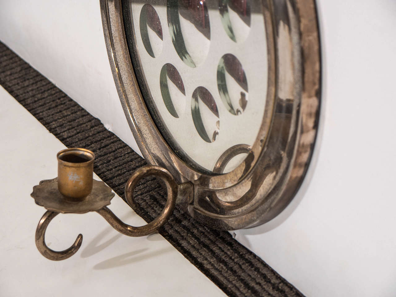 Italian Midcentury Pair of Mirrored Chrome Candle Sconces Attributed to Fornasetti