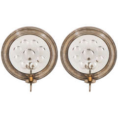 Midcentury Pair of Mirrored Chrome Candle Sconces Attributed to Fornasetti