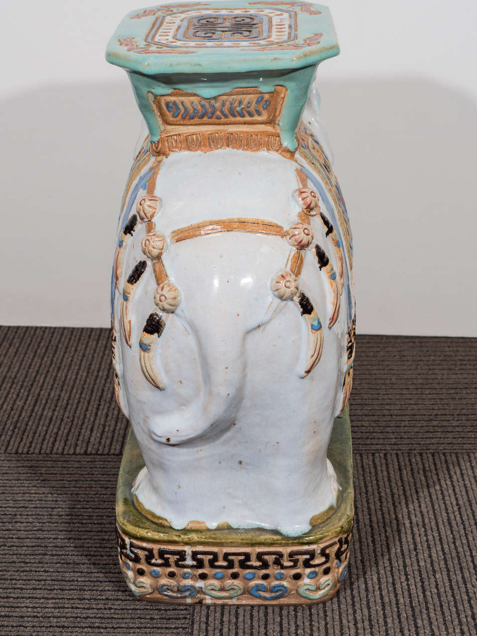 Mid-Century Modern Mid Century Pair of Decorative Ceramic Elephant Garden Stools