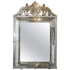 vintage beveled mirror Vintage Venetian Beveled Wall Mirror with Reverse Etched Floral Detail