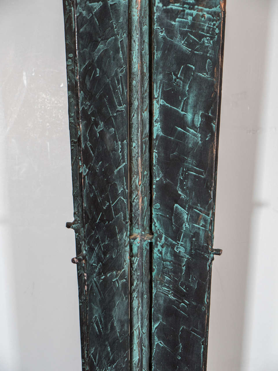 French Mid-Century Brutalist Bronze Torchiere with Stone Shade In Good Condition In New York, NY