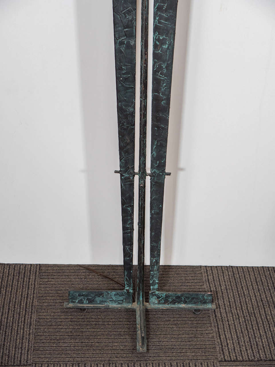 French Mid-Century Brutalist Bronze Torchiere with Stone Shade 2