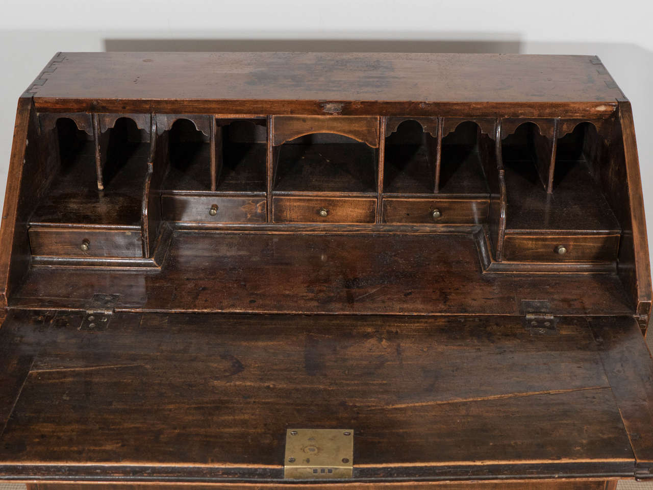 Brass 18th Century English Mahogany Slant Front Desk or Bureau