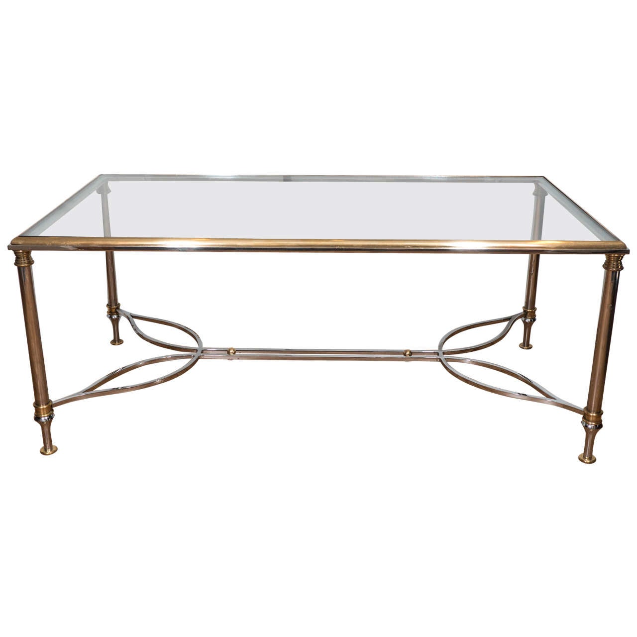 1970s Brass Rectangular Coffee and Cocktail Table with Elegant Chrome