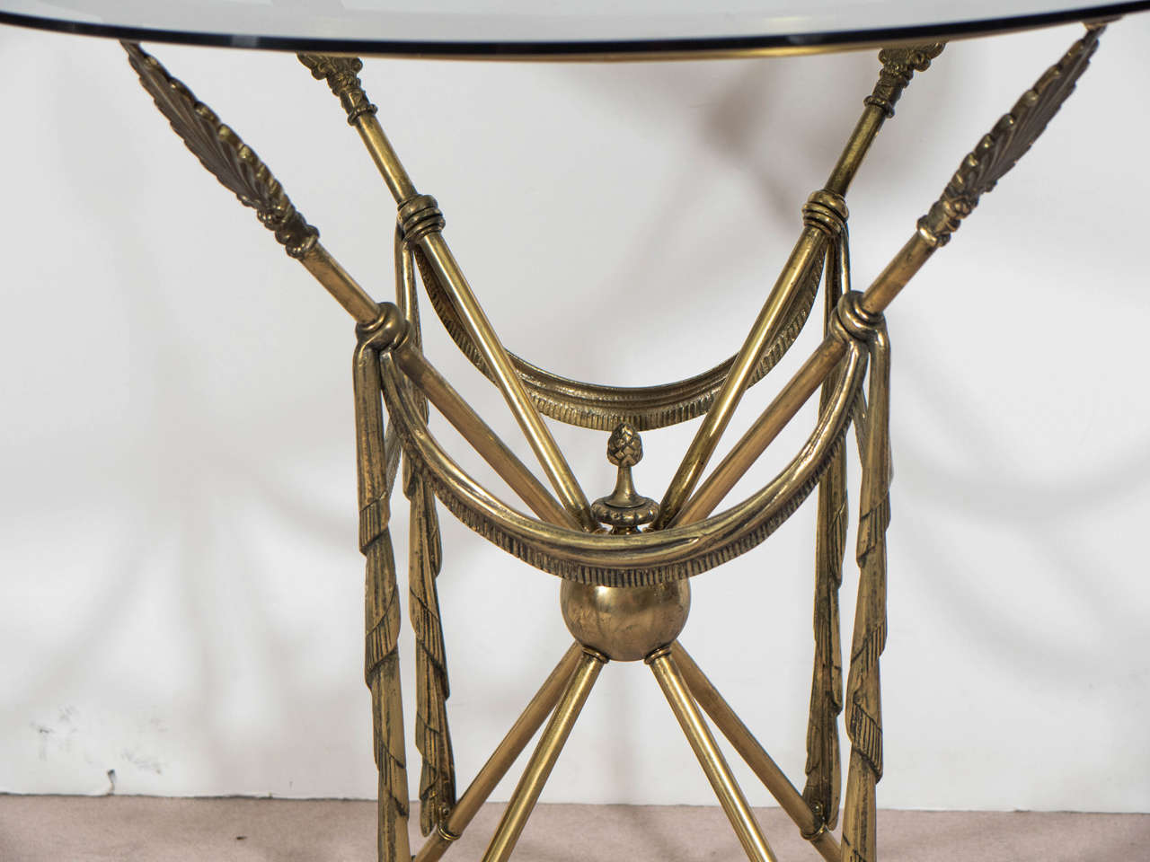 MidCentury Pair of French Crossed Arrow Brass End or Side Tables at