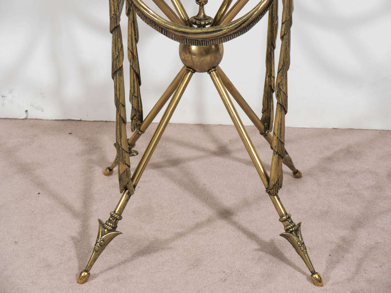 MidCentury Pair of French Crossed Arrow Brass End or Side Tables at