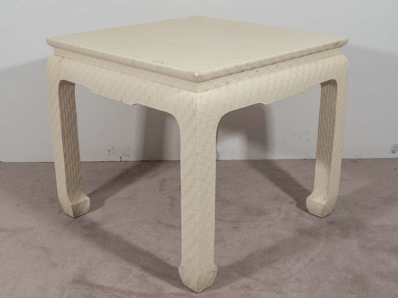 Pair of Baker Side Tables in Lacquered Grasscloth at 1stdibs