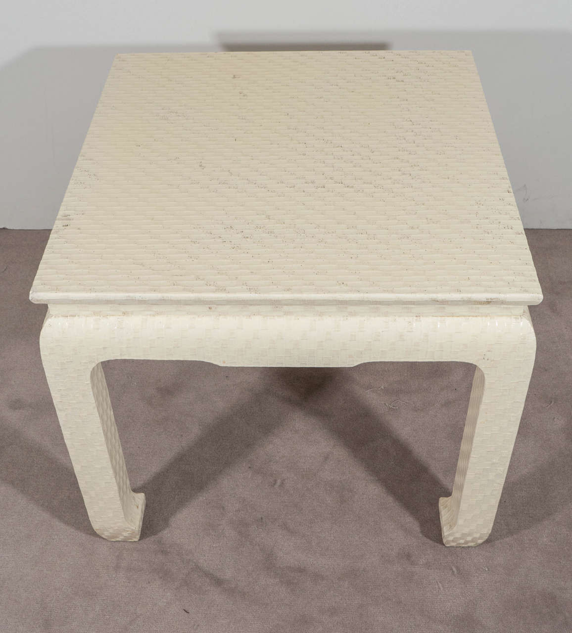 Pair of Baker Side Tables in Lacquered Grasscloth at 1stdibs