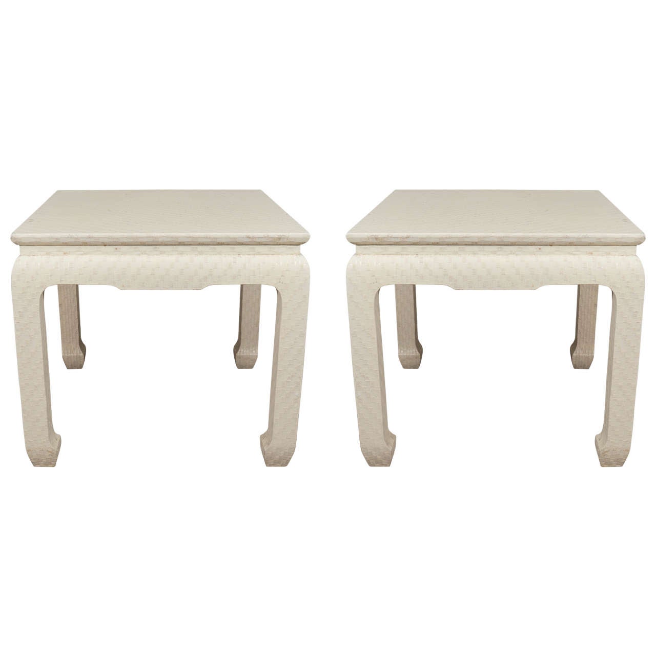 Pair of Baker Side Tables in Lacquered Grasscloth at 1stdibs