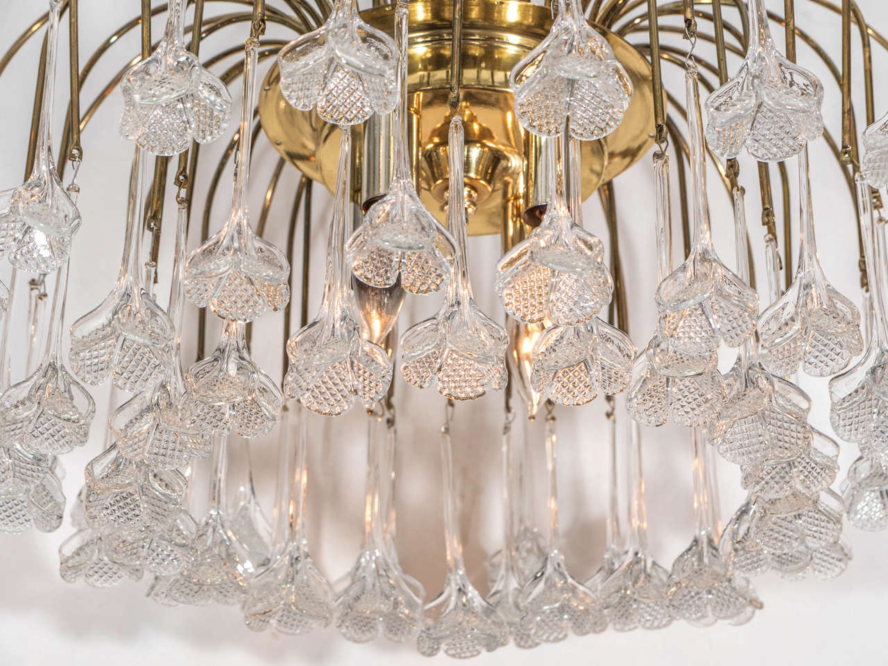 MidCentury Brass Chandelier with Sixty Murano Glass Flowers at 1stdibs
