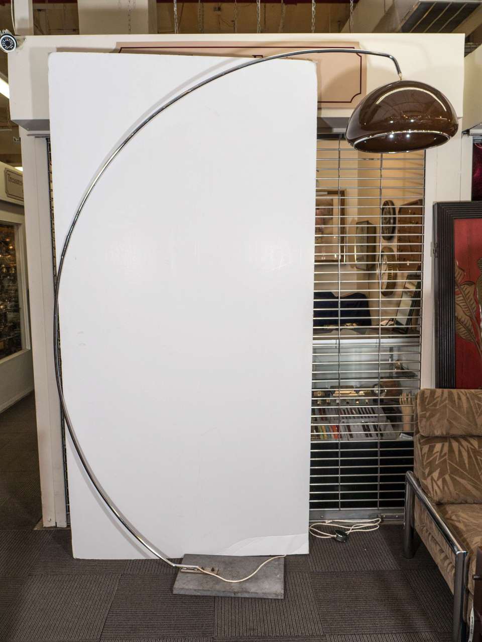 Modern Large Chrome Arching Floor Lamp with Brown Shade at 1stDibs