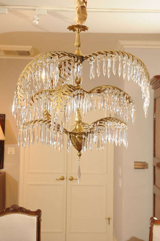 Second Quarter Century Highly Stylized Gilt Metal Chandelier 1