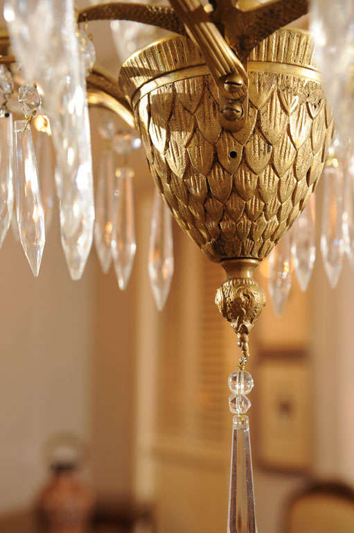 Second Quarter Century Highly Stylized Gilt Metal Chandelier 7