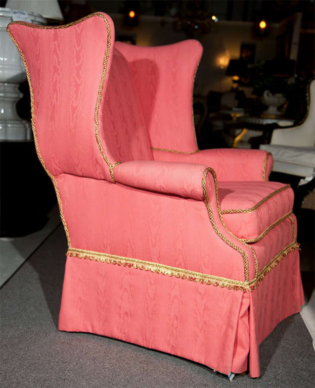 Wood Pair of Upholstered Wing Chairs