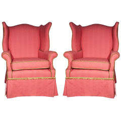 Vintage Pair of Upholstered Wing Chairs