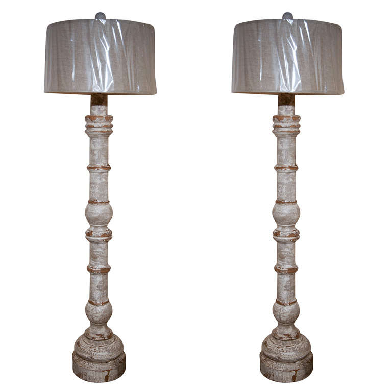 Pair of Painted Baluster Form Floor Lamps