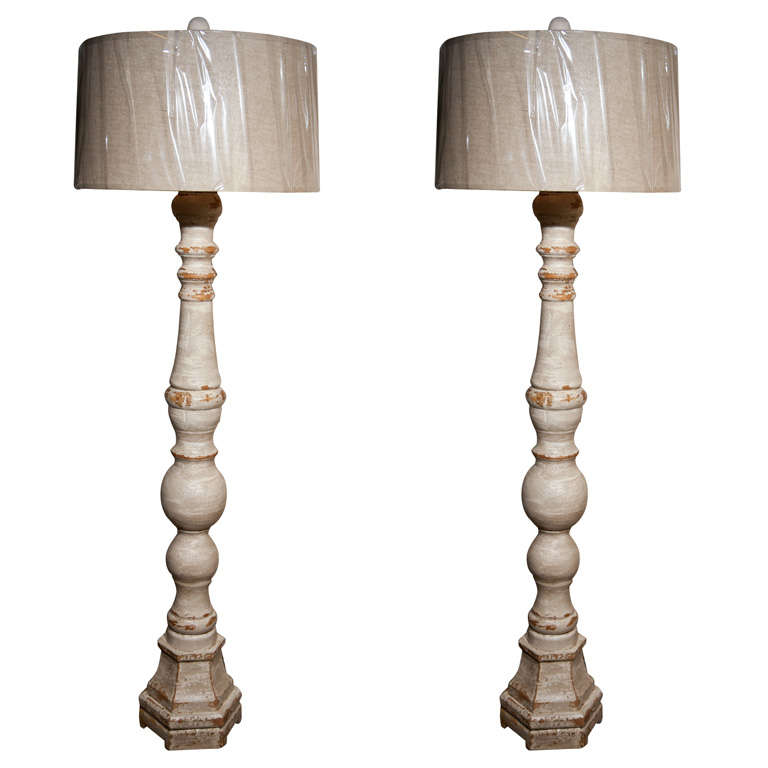 Pair of Swedish Tall Standing Lamps with Shades
