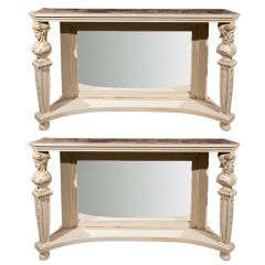 Pr of Swedish Painted Figural Marble Top Consoles
