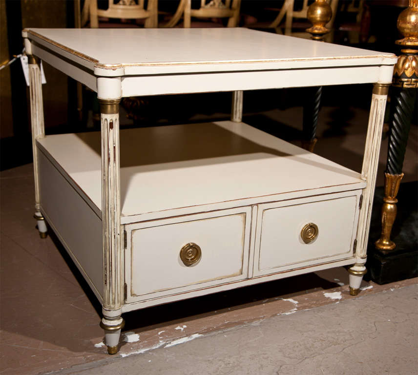 American Pair of White Painted End Tables