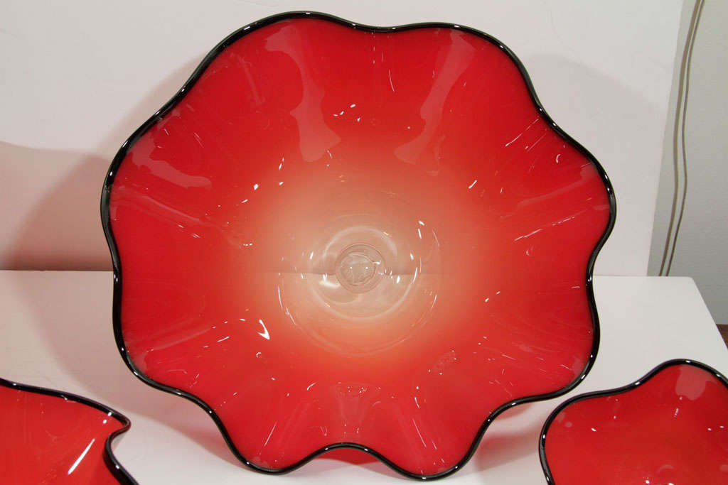Set of Four Red Art Glass Nesting Bowls in the manner of Chihuly 1