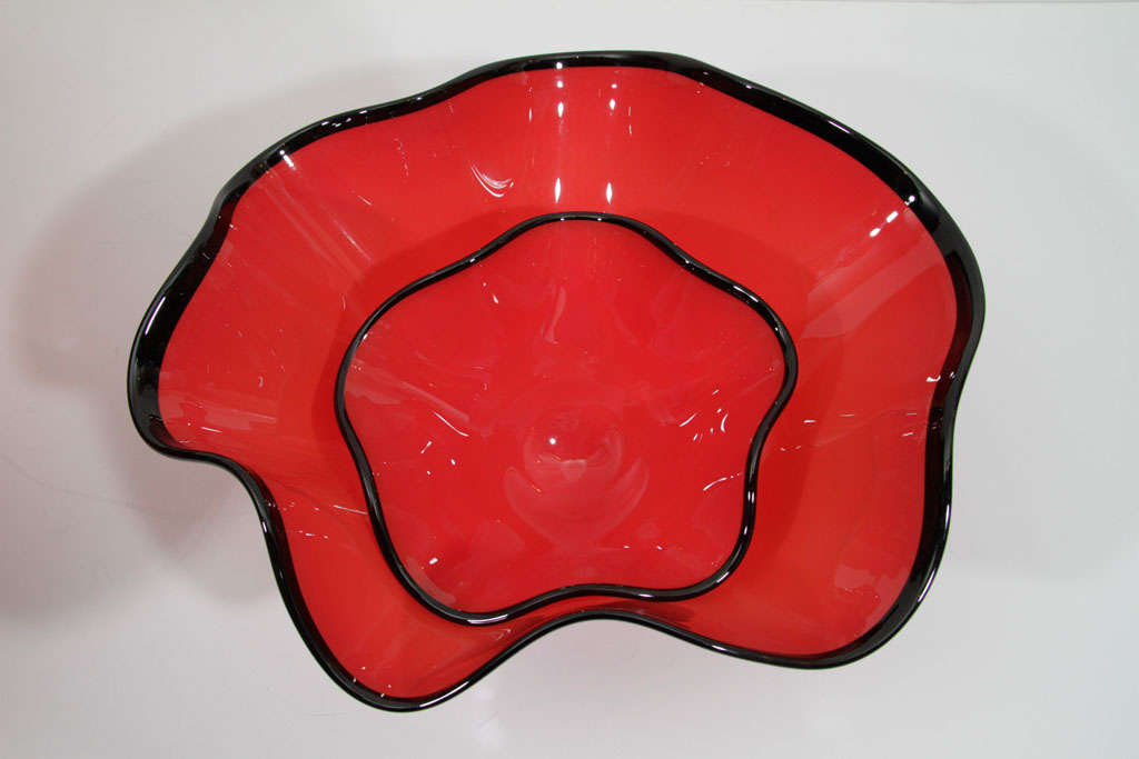 Set of Four Red Art Glass Nesting Bowls in the manner of Chihuly 2