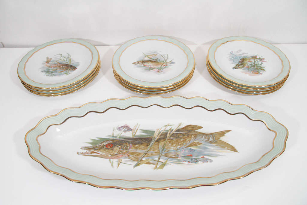 Spectacular  Art Nouveau Fish Service by Limoge