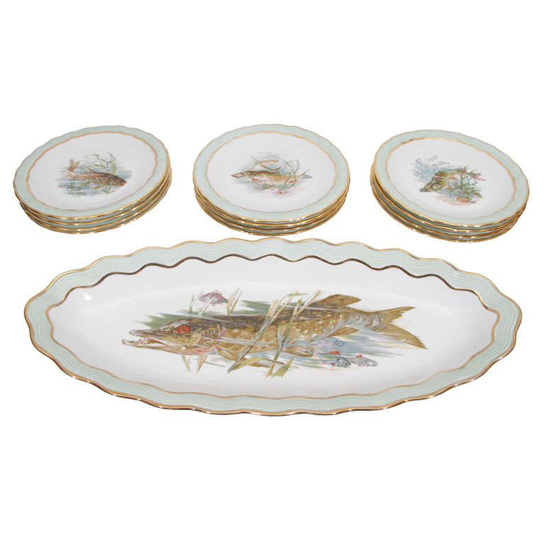 Spectacular  Art Nouveau Fish Service by Limoge
