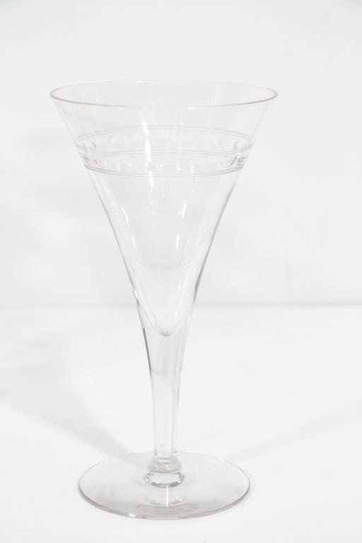 Elegant Set of Four Champagne Glasses with Etched Banding 2