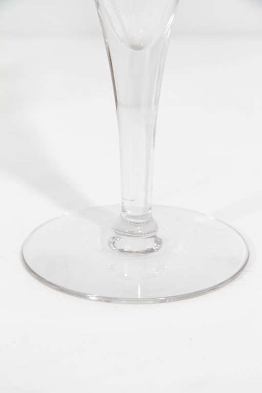 Elegant Set of Four Champagne Glasses with Etched Banding In Excellent Condition In New York, NY