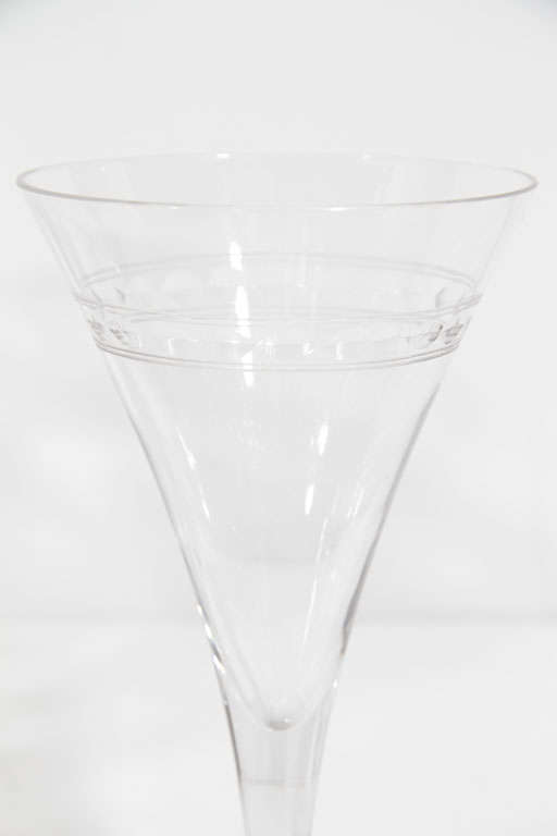 20th Century Elegant Set of Four Champagne Glasses with Etched Banding