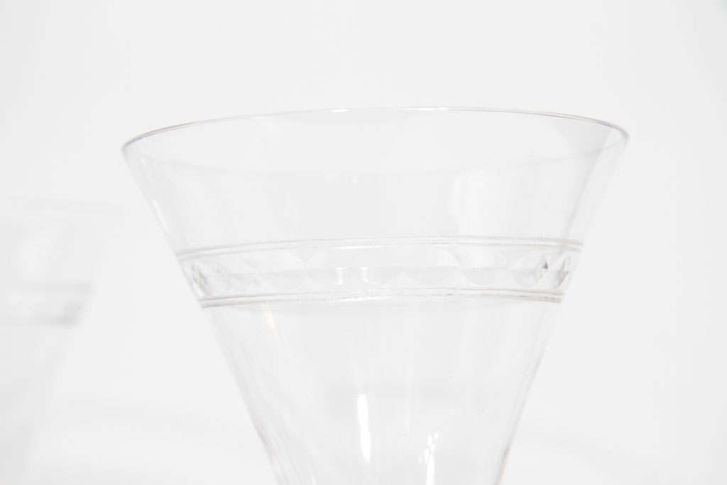 Elegant Set of Four Champagne Glasses with Etched Banding 1