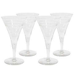 Vintage Elegant Set of Four Champagne Glasses with Etched Banding