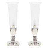 Pair Of Art Deco Nickel Silver Lamps With Hurricane Shade