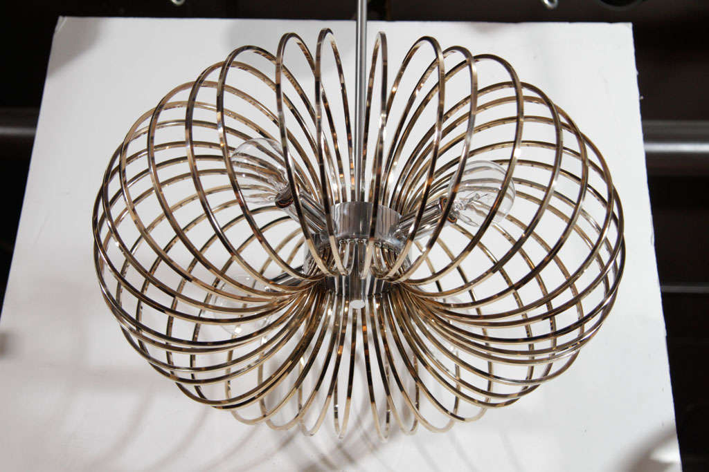 20th Century Pair of Modernist Solid Brass Coiled Chandeliers by Sciolari.