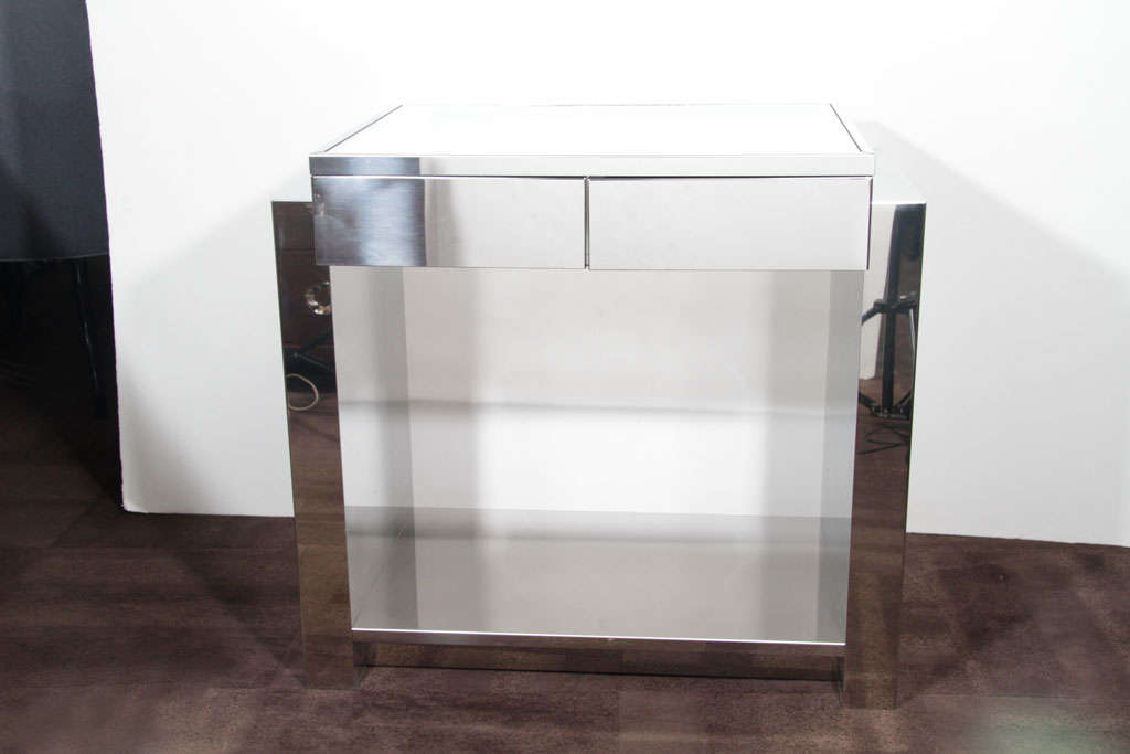 Glamorous Modernist Chrome Desk/Vanity with Mirrored Top
