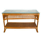 Vintage Bamboo Console with Glass Top