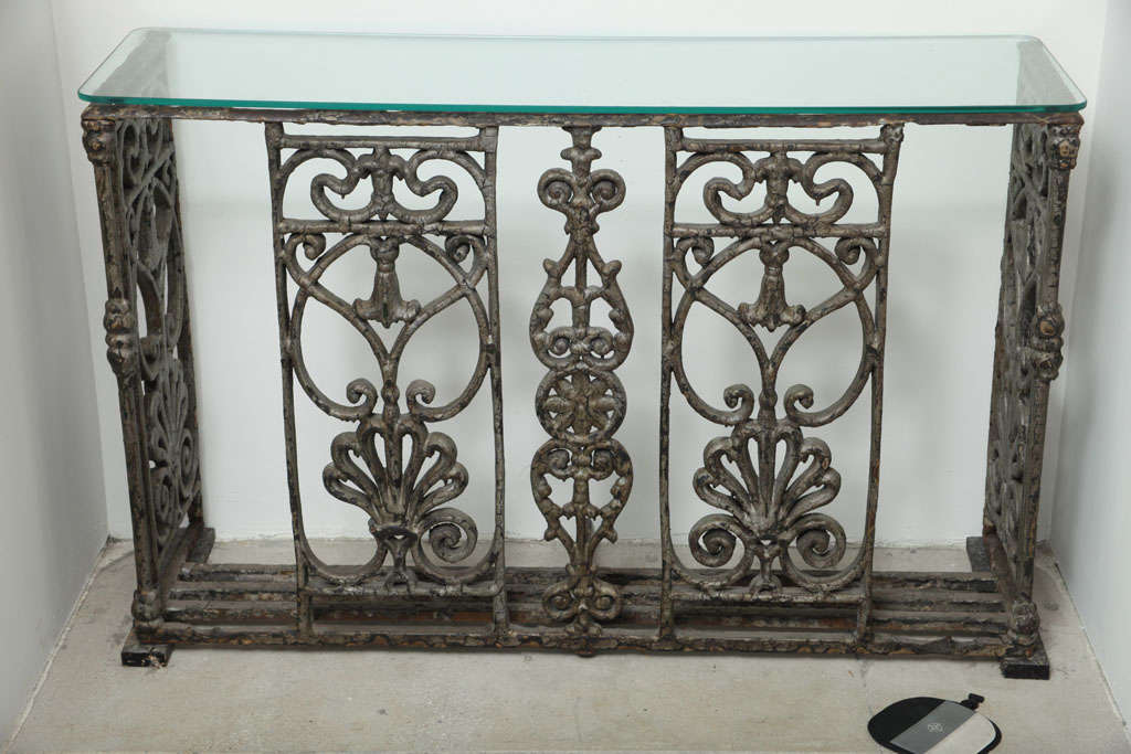 Dublin cast iron townhouse balcony with glass top.