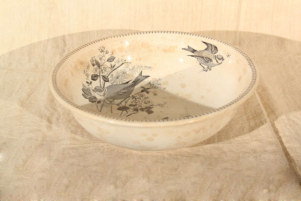 Large Transferware Bowl with Birds