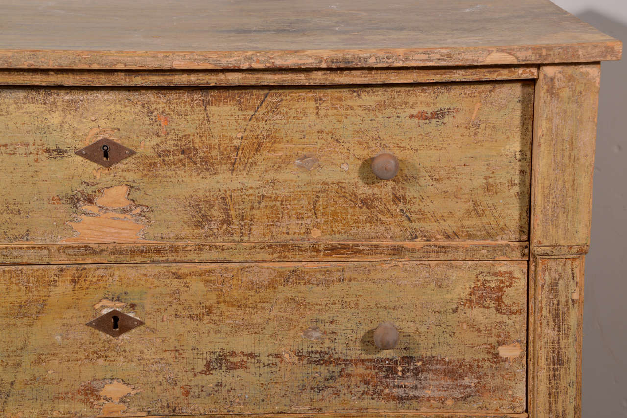 French 19th Century Painted Commode With Hints Of Sage Green. In Good Condition In Houston, TX