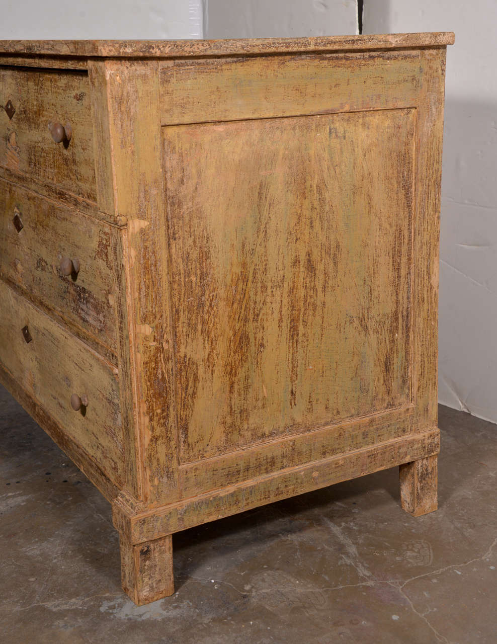 Wood French 19th Century Painted Commode With Hints Of Sage Green.