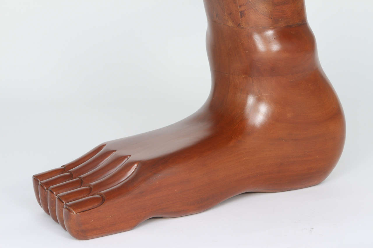 Important and Rare Pedro Friedeberg Surrealist  Foot Coffee Table
 One Off (1/1) 
 Carved Mexican Mahogany Foot  (rarely seen in this form)
 An unusual collectors item. 
 Signature/dated on bottom of foot.
 Mexico City c.1970

Pedro