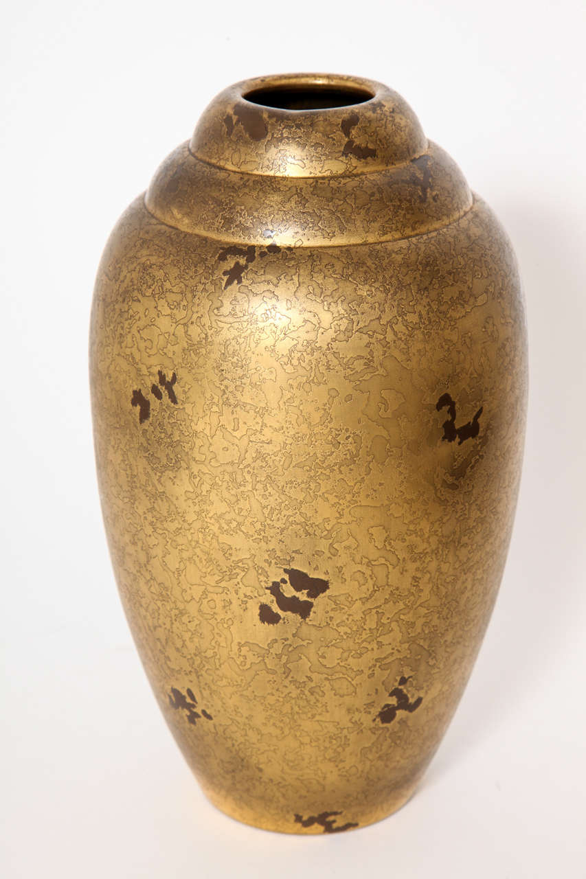 A French Art Deco Dinanderie Vase, circa 1925. Elaborate Patination  and Texture. Christofle Mark on the underside.