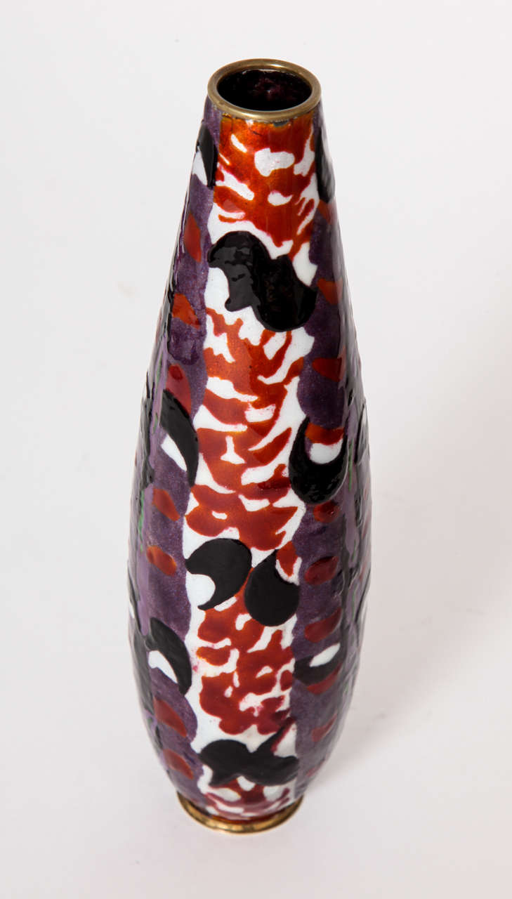 Jules Sarlandie Limoge Art Deco Enameled Vase circa 1930 In Excellent Condition In New York, NY