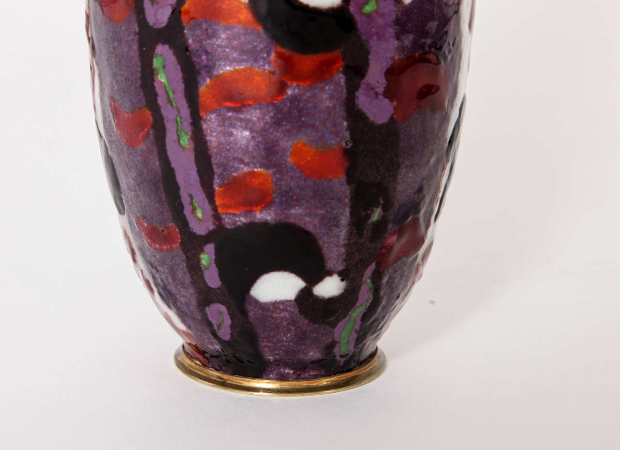 Jules Sarlandie Limoge Art Deco Enameled Vase circa 1930 1